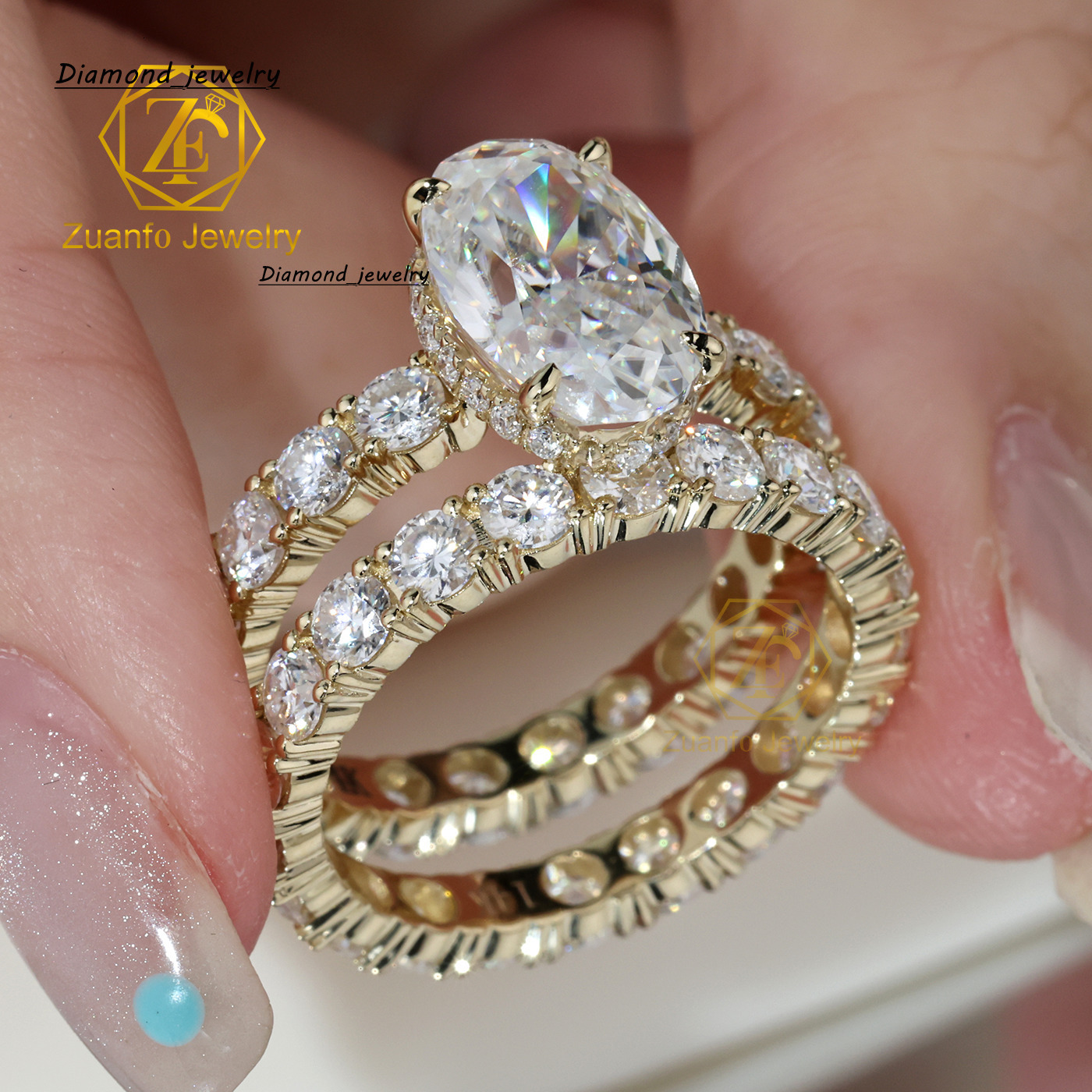 Oval Cut Lab Grown Moissanite Diamond 14K 18K 10K Solid Gold Platinum Engagement Wedding Band Ring Sets
