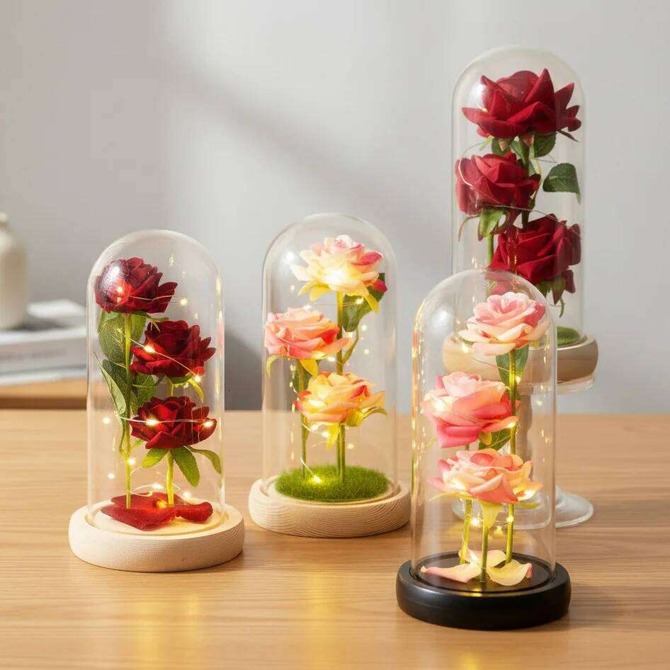 LED Artificial Flower Eternal Ornaments Valentines Day Simulation Rose Flowers Wedding Party Decor Christmas Gifts S260204