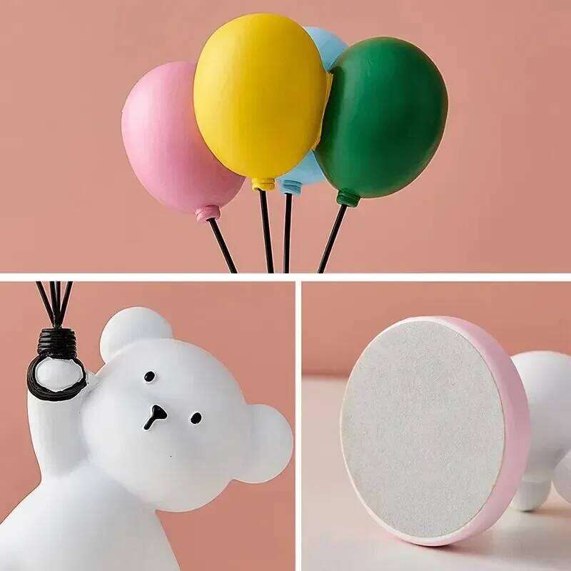 Cartoon Balloon Bear Statue Ornaments Cute Flying Sculpture Children Room Living Home Decor Office Desktop S260204