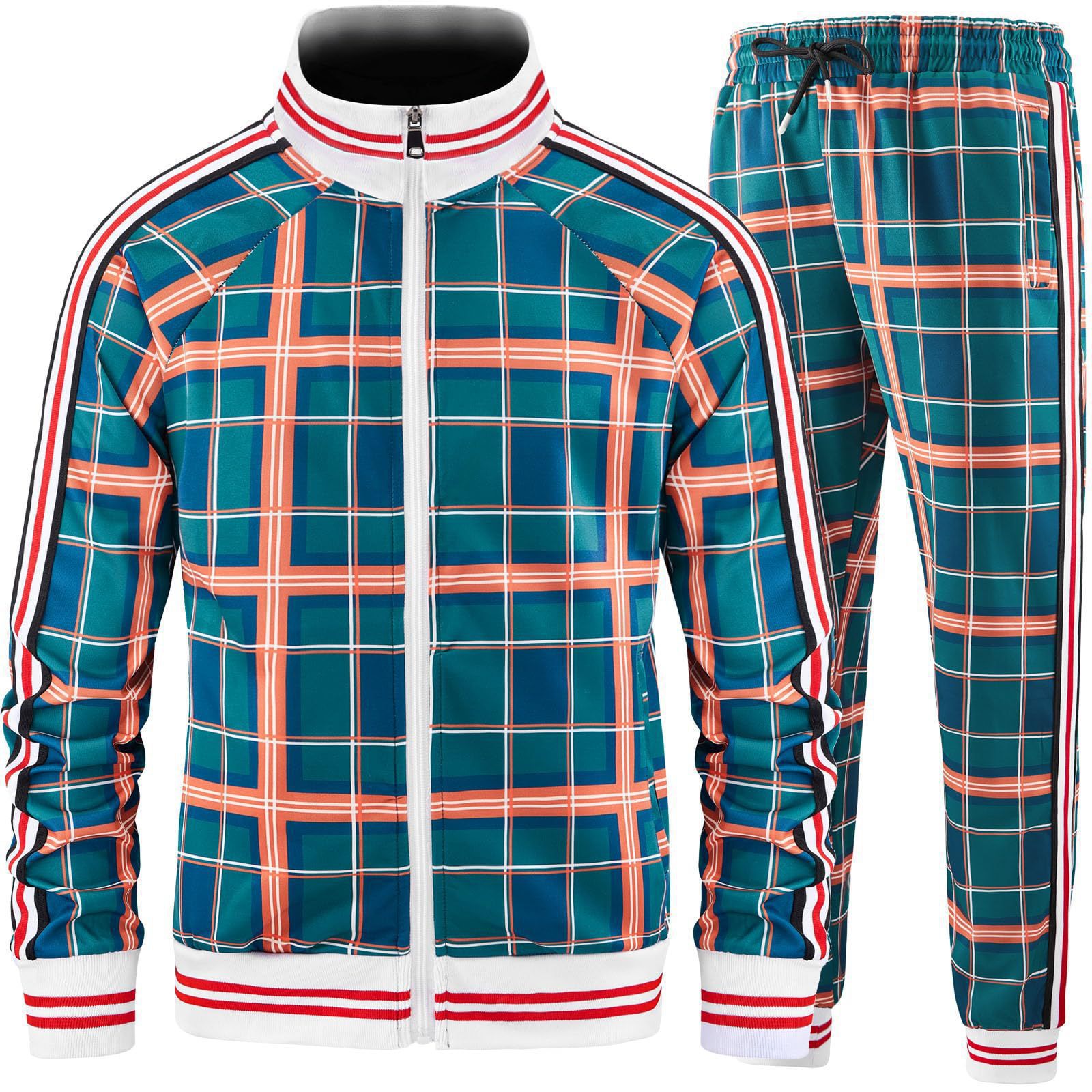 Men's 2026 New British Plaid Tracksuit Zipper Stand Collar Jacket Cardigan & Casual Sweatpants Fitness Sportswear Free Shipping