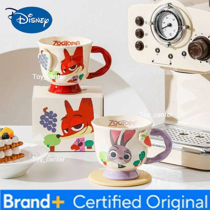 Disney 380ML Zootopia Cartoon Anime Couples Lid Mug Cute Print Ceramic Tea Coffee Milk Cup Home Decoration Kawaii Gift for Girls H260205