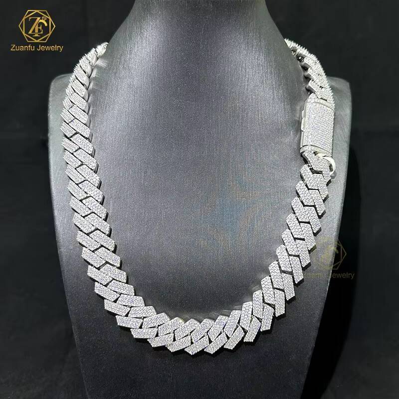 Hip Hop Rapper Jewelry Men 925 Silver Vermeil Necklaces Iced Out VVS1 Diamonds Chain 18mm 3 Rows Cuban Link Chain Moissanite