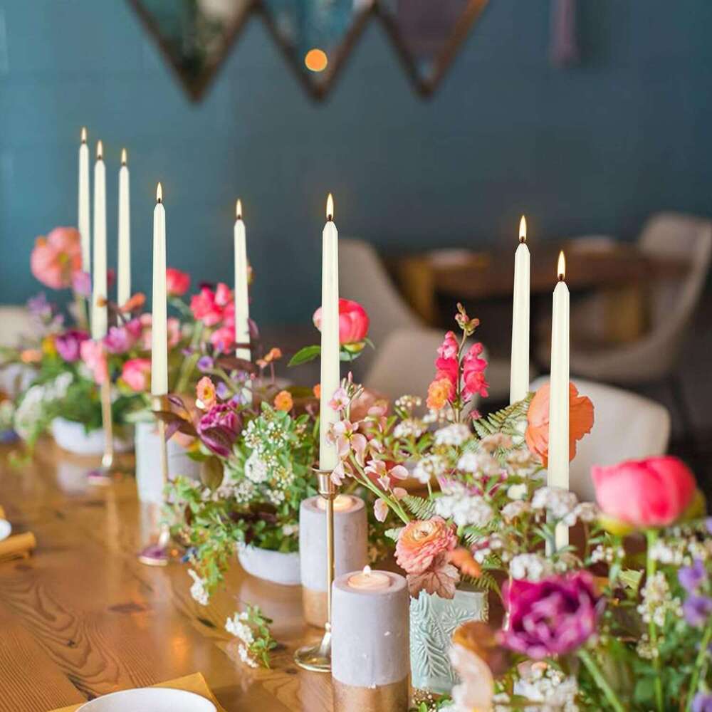 50 Pack Ivory Taper Candles 10 Inch - Classic Soft White Dinner Candles, Dripless Unscented Premium Wax with Cotton Wick, 8-Hour Burn Time for Wedding