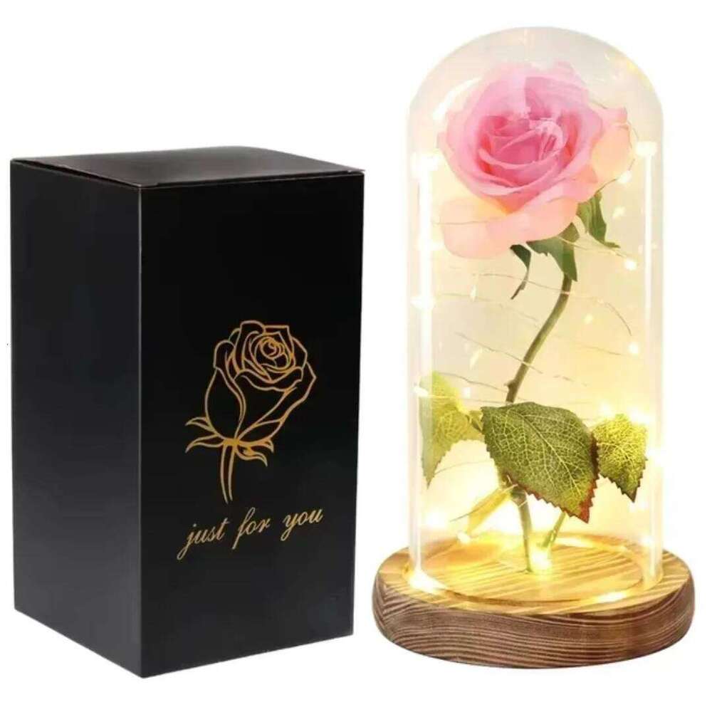 Acrylic Dome Eternal Rose Artificial Flowers Beauty and The Beast Inspired Gift for Valentine Wedding Birthday Home Decor S260204
