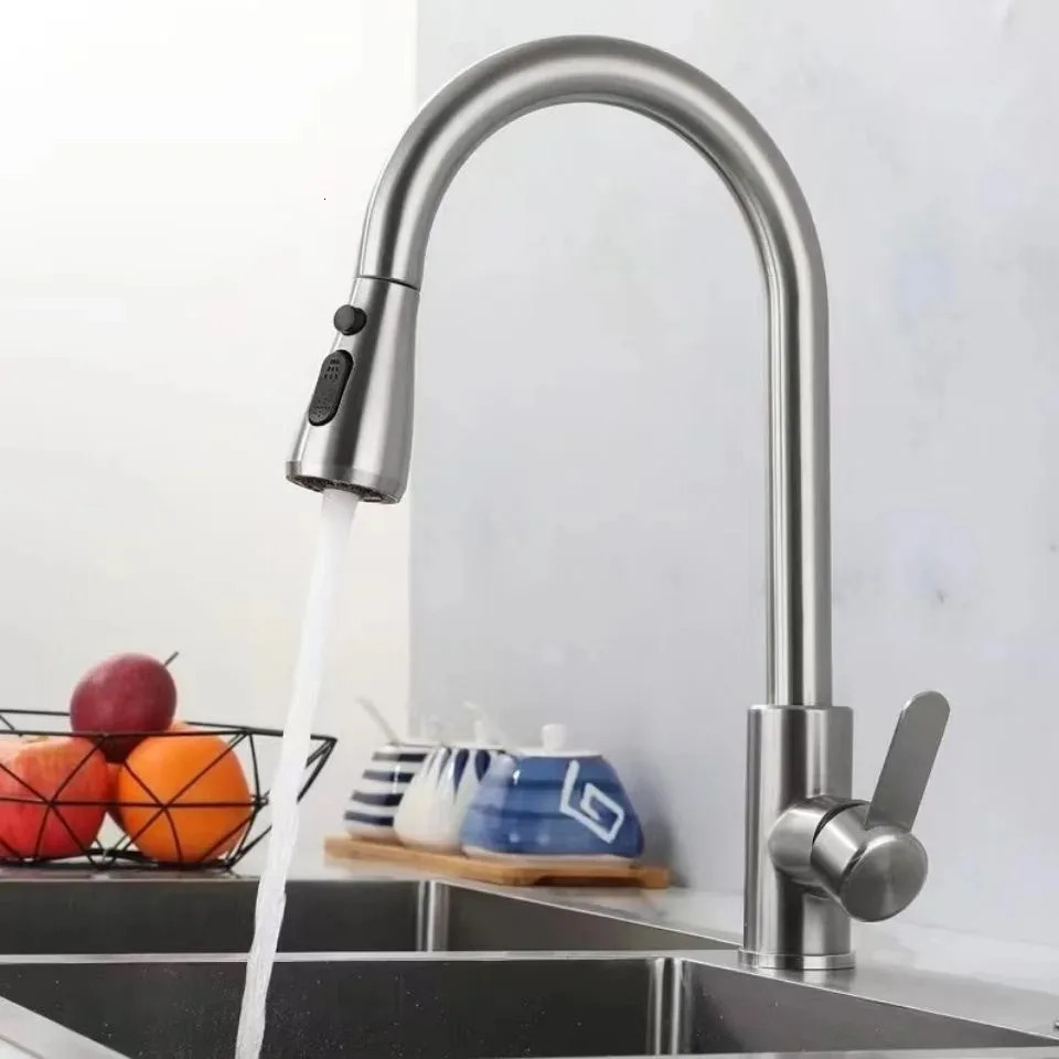 Kitchen Faucets 304 stainless steel Pull Out Sink Water Tap Deck Mounted Mixer Stream Sprayer Head Cold Taps 260122