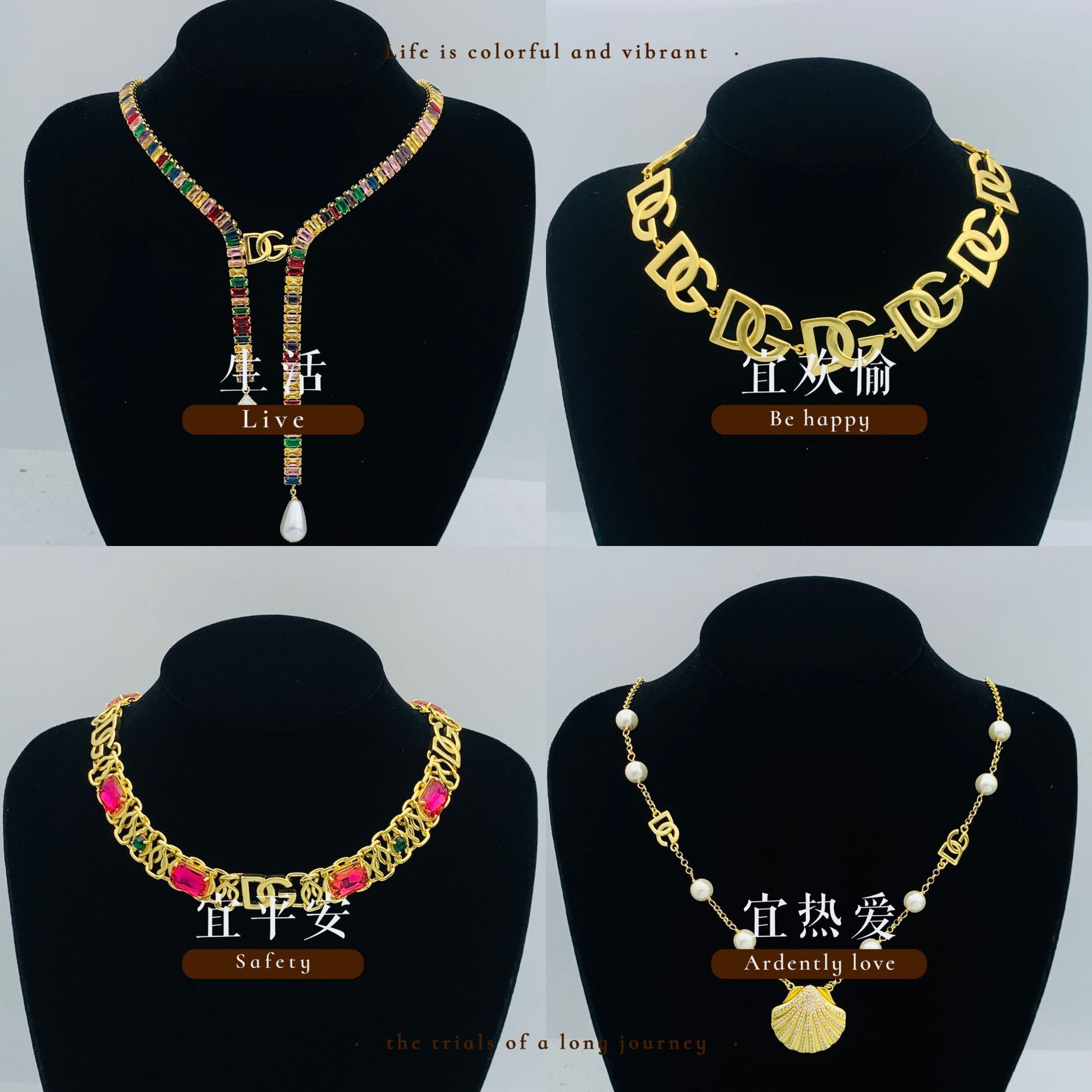 Designer Dg Jewelry Hot Sale Dujia Colorful Diamond Necklace Letter Full Palace Style Niche Design
