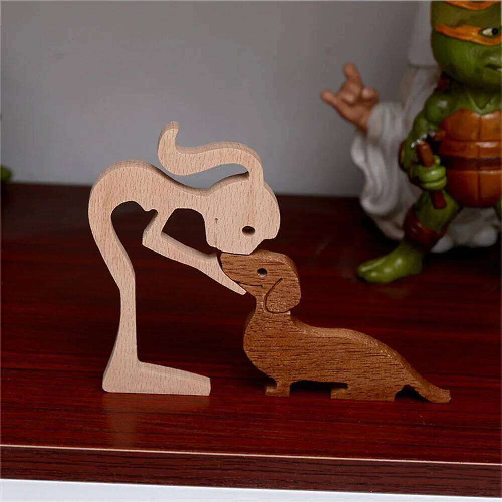 Wooden Dog And Human Craft Figurin Creative 3D Home Office Decoration Man Statue Wood Toy Desk ECO Friendly Free Shipping S260204