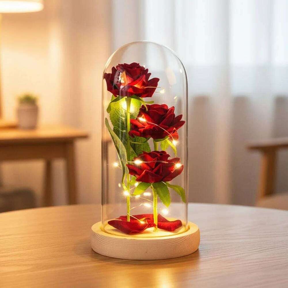 LED Artificial Flower Eternal Ornaments Valentines Day Simulation Rose Flowers Wedding Party Decor Christmas Gifts S260204
