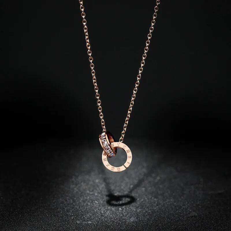 Luxury Elegant Crystal Circle Choker Fashion Roman Digital Stainless Steel Pendant Necklaces For Women Jewelry