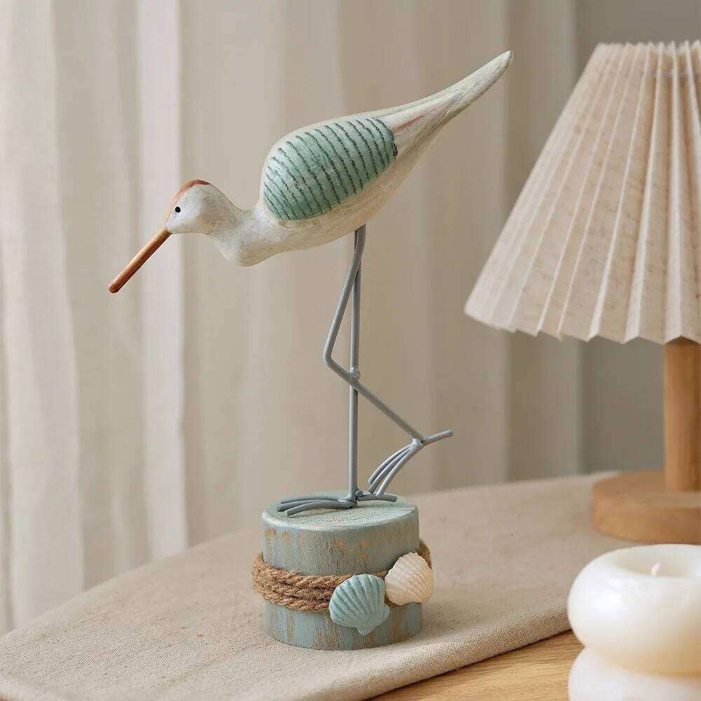 Seagull Wooden Crafts Ornaments Ocean Style Seabird Tree Stumps Home Decor for Model Rooms Desks Cabinets Display Decorations S260204