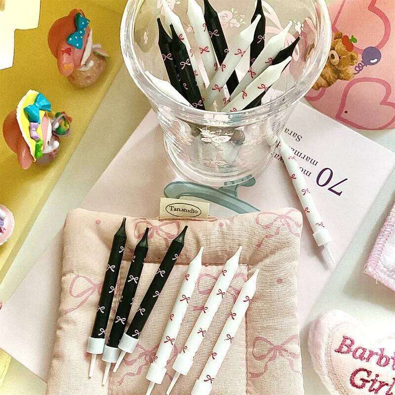 6pcs Bow Cute Birthday Candles Cupcake Toppers Coquette Decor Baby Shower Wedding Bachelorette Party S260204