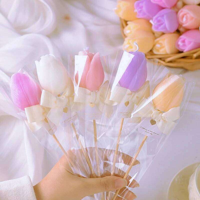 2PCS Realistic Tulip Bouquet Home Decor Floral Scented Aromatherapy Candle Set Gift for Her S260204