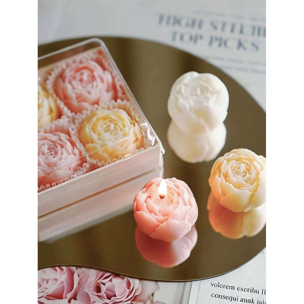 5-Color Rose Scented Candles Set of 4 Box, Smokeless Decorative Candles, Atmosphere Enhancer, Valentine's Day Decor & Gift S260204