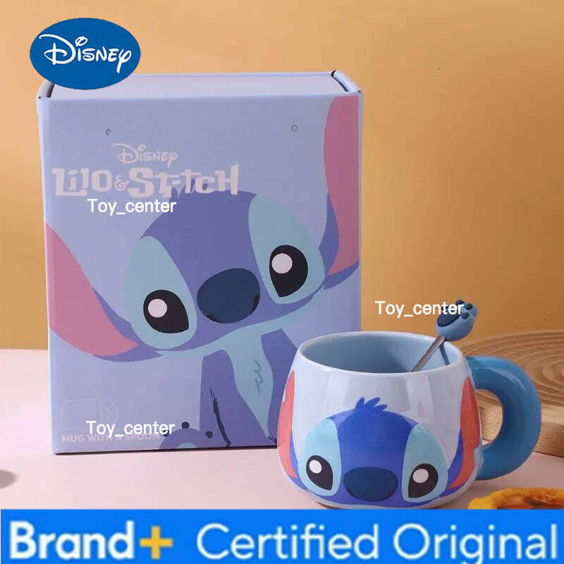 Disney New Cartoon Stitch Ceramic Mug Kawaii Angel with Spoon Coffee Office Water Cup Couple Creative Festival Gift H2602051