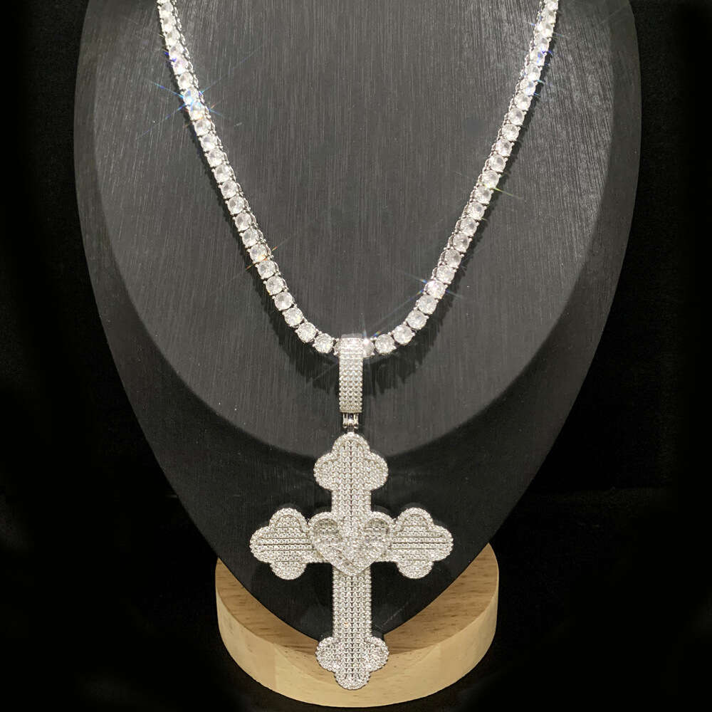 Hiphop Fashion New Cloud Cross Pendant 5mm Tennis Chain Necklace Set Trend