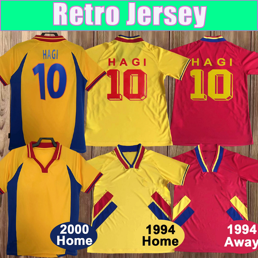 1994 2000 Romania National Team Mens Retro Soccer Jerseys HAGI RADUCIOIU POPESCU ROMANIA Home Away Football Shirt Short Sleeve Vintage Adult Uniforms