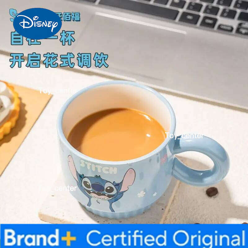 Disney Stitch Co-branded Cute Mug 2025 New Girl Cartoon Ceramic Water Four Piece Set of Home Coffee Cup Birthday Gifts H260205