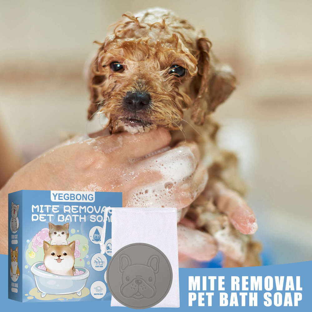 Yegbong Pet Mite Removal Soap for Dogs and Cats, Antibacterial Body Deodorizing Cleaning Bath Supplies S260203