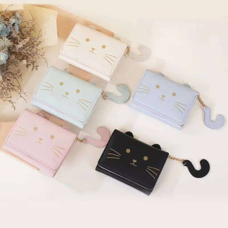 1pc Mini Cat Pattern Wallet, Cute All-match Button Card Holder, Fashion Short Wallet Z260205