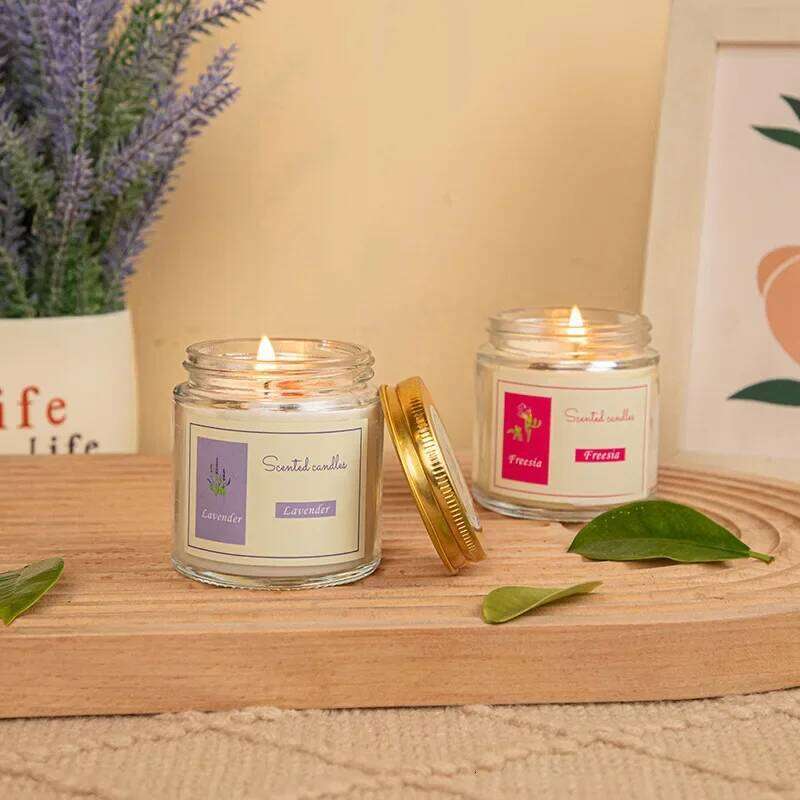 Lavender Scented Candles with Glass Jar Packaging and Gold Lid - Aromatherapy Accents Relaxing Bedroom & Living Room Fragrance H260205