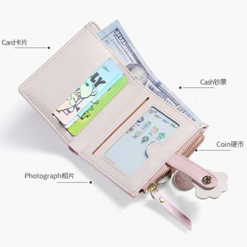 Women's Cute Flower PU Leather Three Fold Wallet Multi Slot Card Classic Photo Holder Hasp Slim Short Coin Purse Z260205