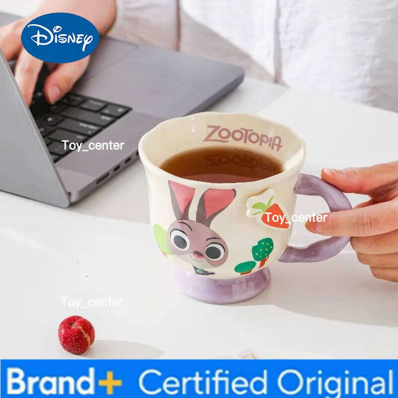 Disney 380ML Zootopia Cartoon Anime Couples Lid Mug Cute Print Ceramic Tea Coffee Milk Cup Home Decoration Kawaii Gift for Girls H260205