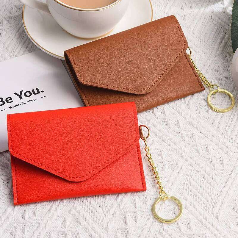 New Mini Women's Ultra Thin Holder Wallet with Keychain PU Leather Hasp Case Business Card Cover Lady Coin Money Pouch Z260205
