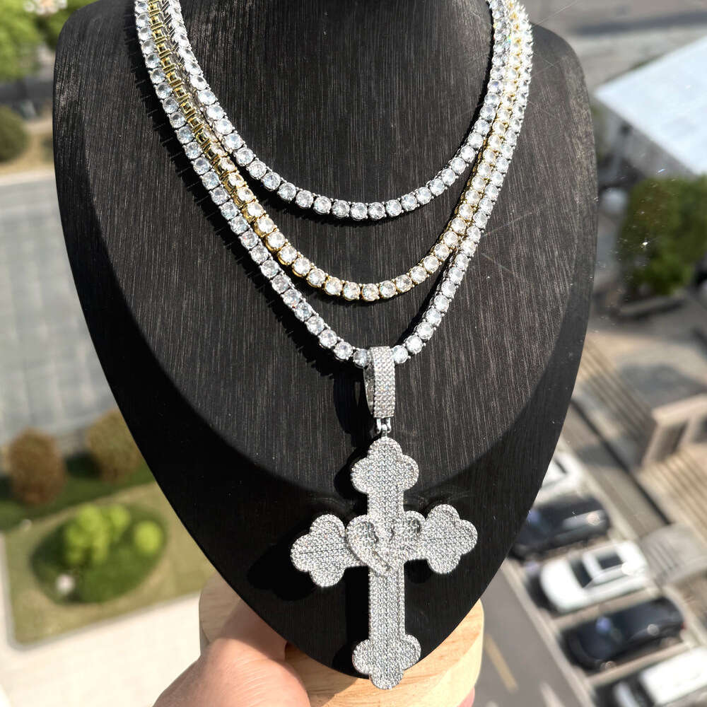 Hiphop Fashion New Cloud Cross Pendant 5mm Tennis Chain Necklace Set Trend