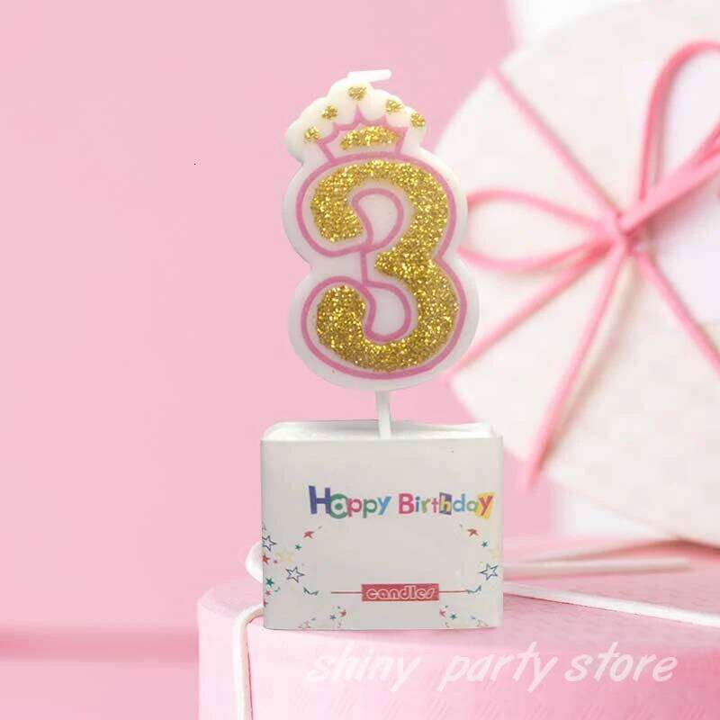 Gold Crown Cake Baking Decoration Plug-In Birthday Prty Anniversary Scene Layout Pink Blue Lace Exquisite Small Candle S260204