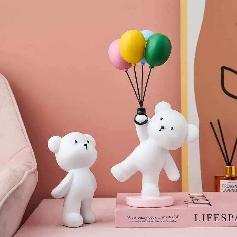 Cartoon Balloon Bear Statue Ornaments Cute Flying Sculpture Children Room Living Home Decor Office Desktop S260204