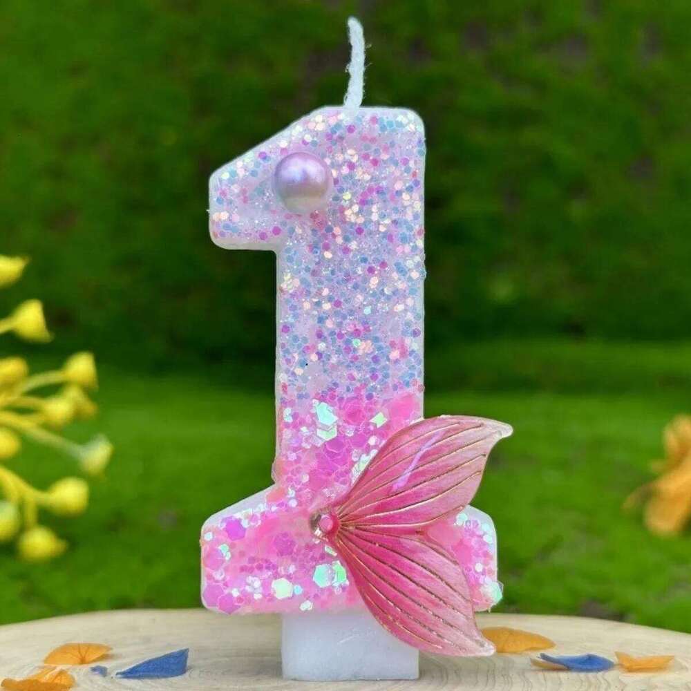 Handmade Shiny Mermaid Tail Birthday Number 0 1 2 3 4 5 6 7 8 9 Cake Candle Used For Weddings Parties Anniversaries S260204