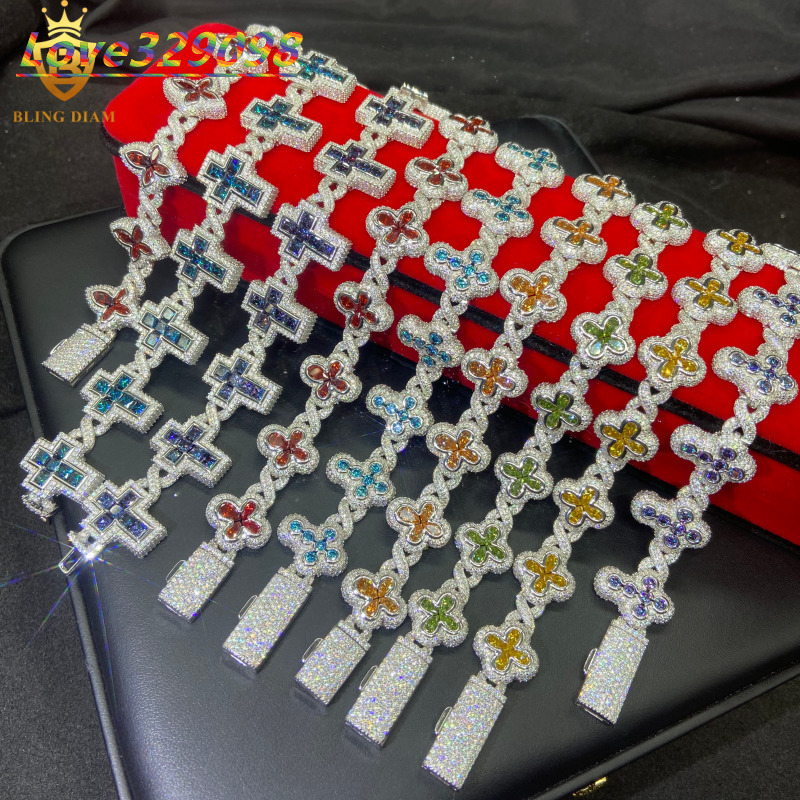 Factory Outlet VVS1 Iced Out Moissanite Bracelets HipHop 925 Silver Chains Mens Moissanite Cross Bracelets Pass Diamond Test GRA