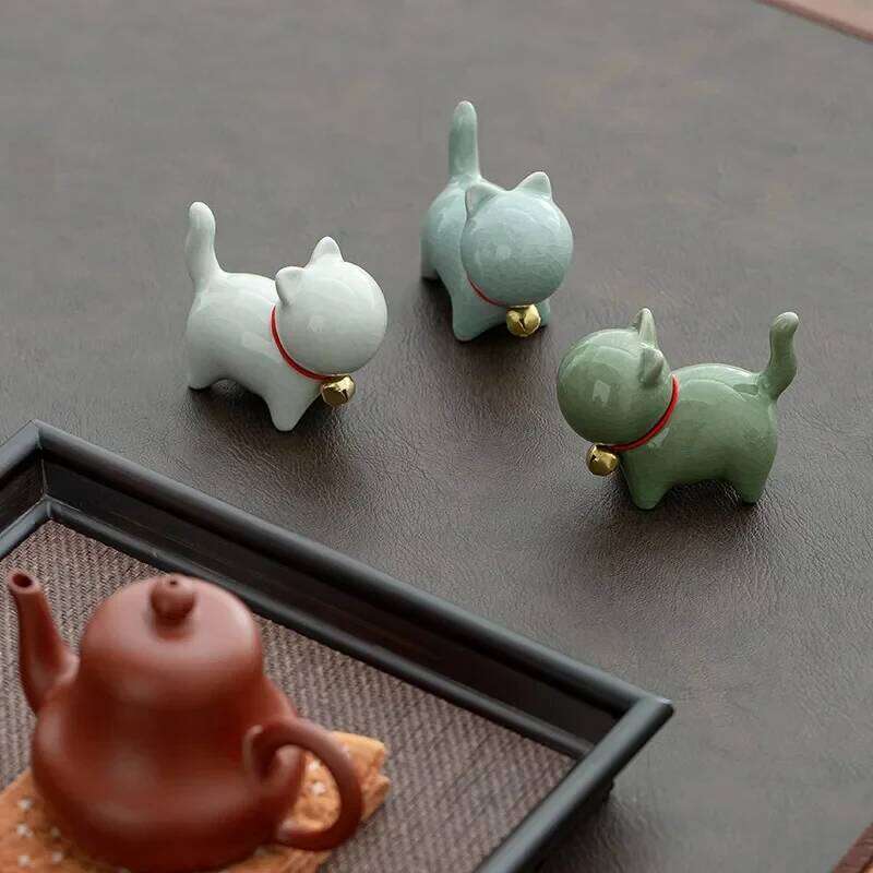 Creative Ceramics Cute Kitten Ornament Animal Micro Landscape Pet Indoor Desktop Ornaments Set Accessories Tea Play S260204