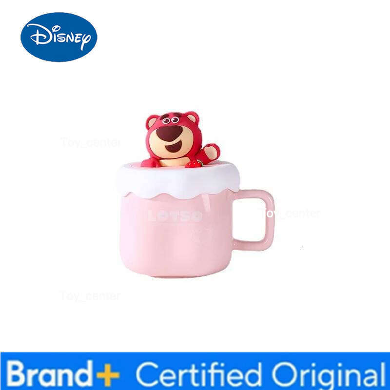 Disney Strawberry Bear Ceramic Mug Set With Lid Stylish Box Cute Cartoon CoffeeMug Perfect Souvenir Companion Gift for Fans H260205