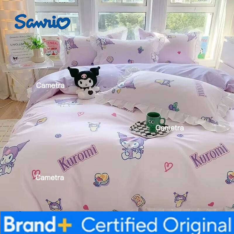 Sanrio Kids Bedding Set Kuromi Cinnamoroll Mymelody Duvet Cover Bed Sheet Pillowcase Bedsheet Double Single King Queen Twin Size H2602051