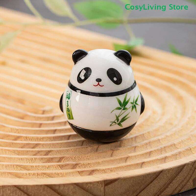 Doll Japanese Ceramic Crafts Panda Tumbler Toy Lucky Charm Fortune Ornament Landscape Home Office & Desk Decor