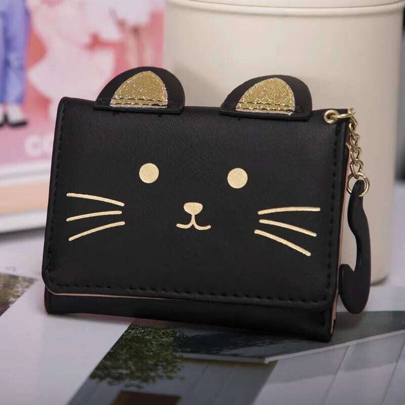 1pc Mini Cat Pattern Wallet, Cute All-match Button Card Holder, Fashion Short Wallet Z260205