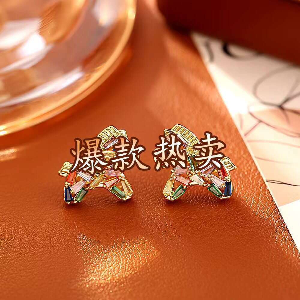 Hot-Selling Zodiac Little Horse Colorful Crystal 24K Plated High-End Fashion Exquisite Cute Internet Celebrity Style Earrings for Women - view 7