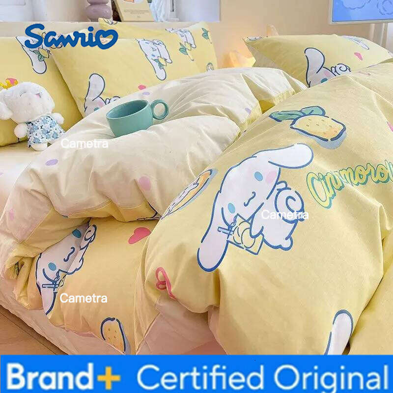 Sanrio Cinnamoroll 100% Four-piece Cartoon Series Cotton Kids Bed Sheet Quilt Cover Pillowcase 3-piece Set H2602051