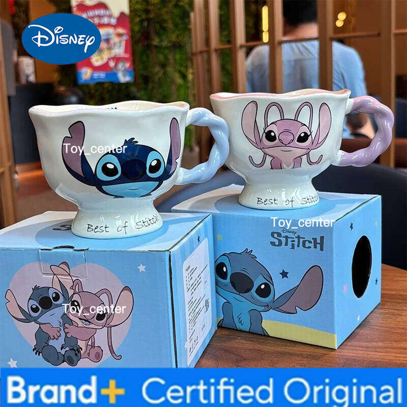 Disney 360ml Cartoon Anime Stitch Ceramics Mug Kawaii Kids Breakfast Cereal Milk Cup Office Coffee Cups Cute birthday Kitchenware Gifts H260205