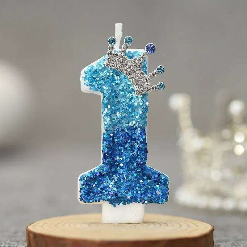Blue Cake Topper Creative Number 0-9 Candle Princess Crown Girl 1st Happy Birthday Party Decoration S260204