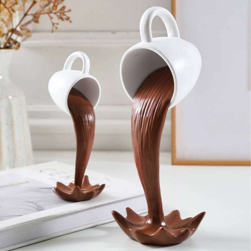 1PC, a three-dimensional suspended anti-gravity tipping coffee cup decorative item made of resin. S260204