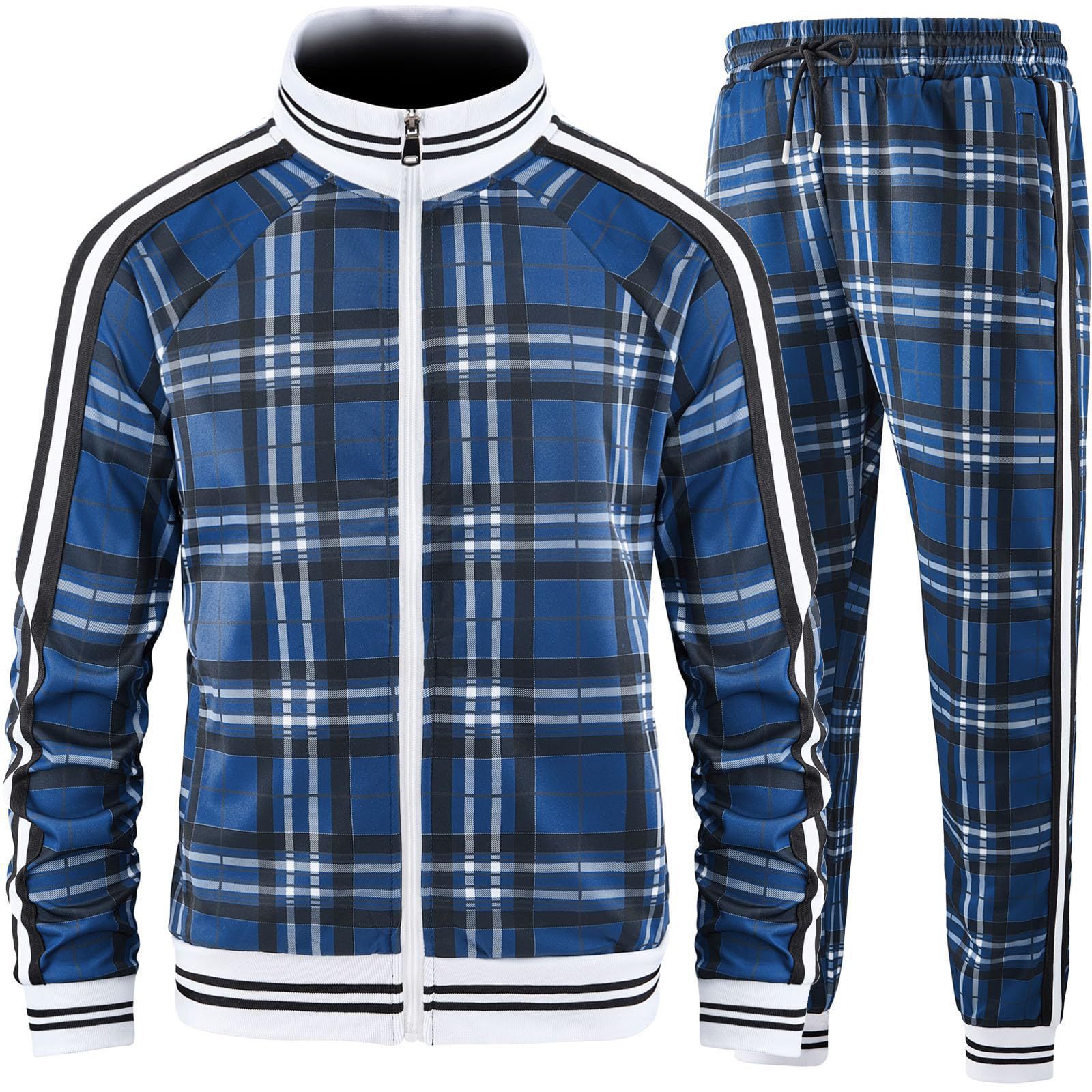Men's 2026 New British Plaid Tracksuit Zipper Stand Collar Jacket Cardigan & Casual Sweatpants Fitness Sportswear Free Shipping