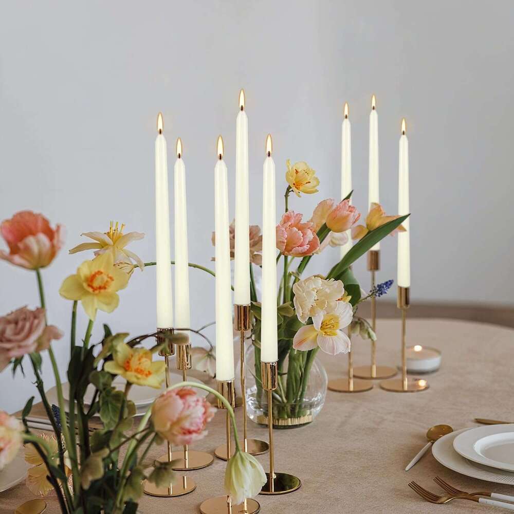 50 Pack Ivory Taper Candles 10 Inch - Classic Soft White Dinner Candles, Dripless Unscented Premium Wax with Cotton Wick, 8-Hour Burn Time for Wedding