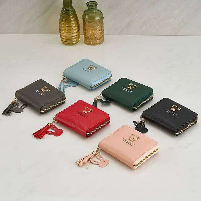 Korean Bear Zipper Short Student Purse Mini Cute Wallet Women Coin Pouch Bag ID Holder Z260205