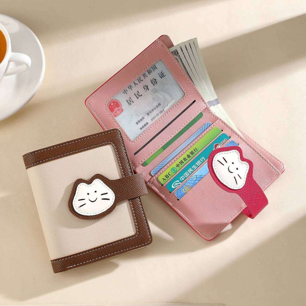 New Cute Cat Girls Wallet Short Student ID Bank Holder Money Bag hasp Wallets For Women Card Storage Coin Purse Z260205