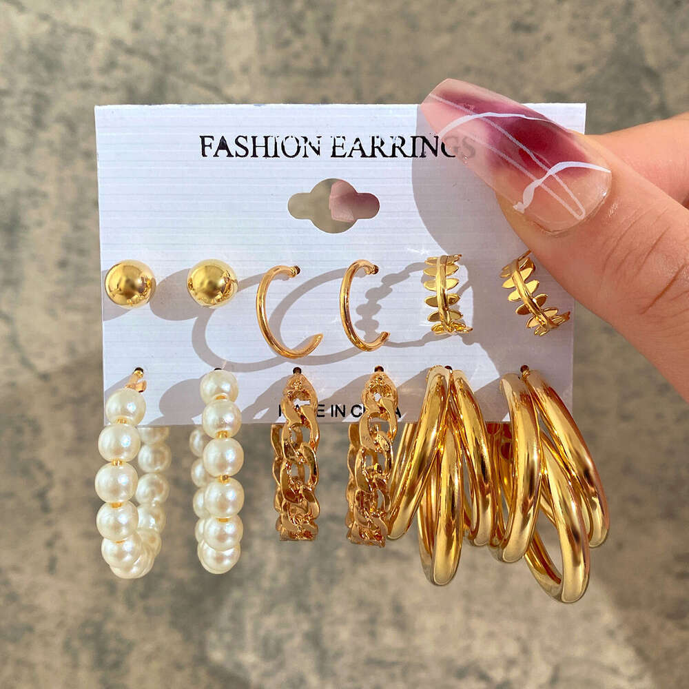 creative french retro gold earring set european and american cross border new style with pearl inlaid womens earrings