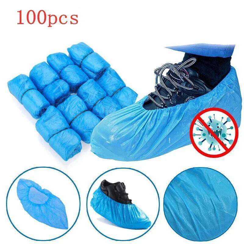 100 PCS Plastic Disposable Overshoes Outdoor Rainy Day Carpet Cleaning Cover Waterproof Shoe Covers S260204 1e4