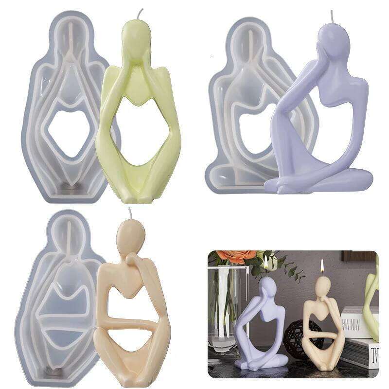 3D Thinker Portrait Ornaments Epoxy Simple European Abstract Body candle mold Resin Silicone Mold Home Decor S260204