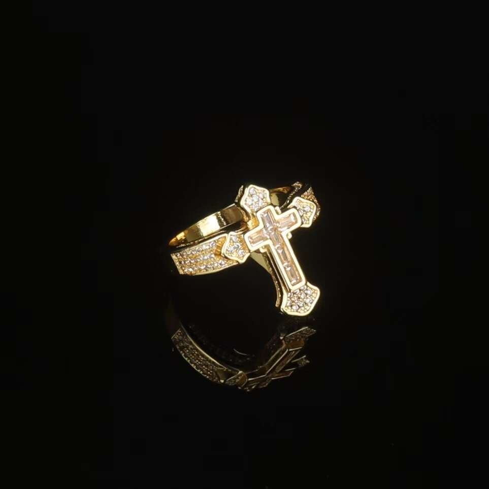 Cross-shaped Hip-hop Trendy Men's Super Flash T Cubic Zirconia Ring